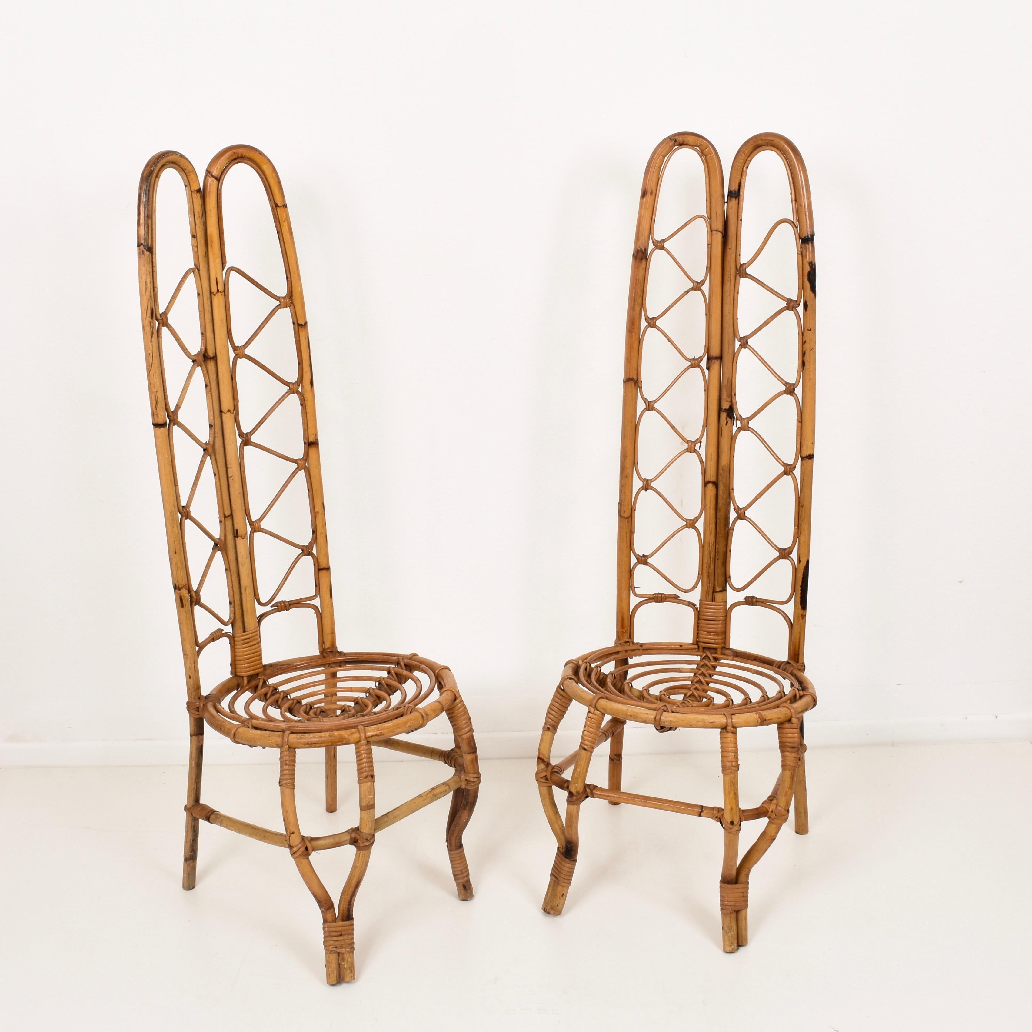 20th Century Pair of Midcentury French Riviera Rattan and Bamboo Chairs, France, 1960s