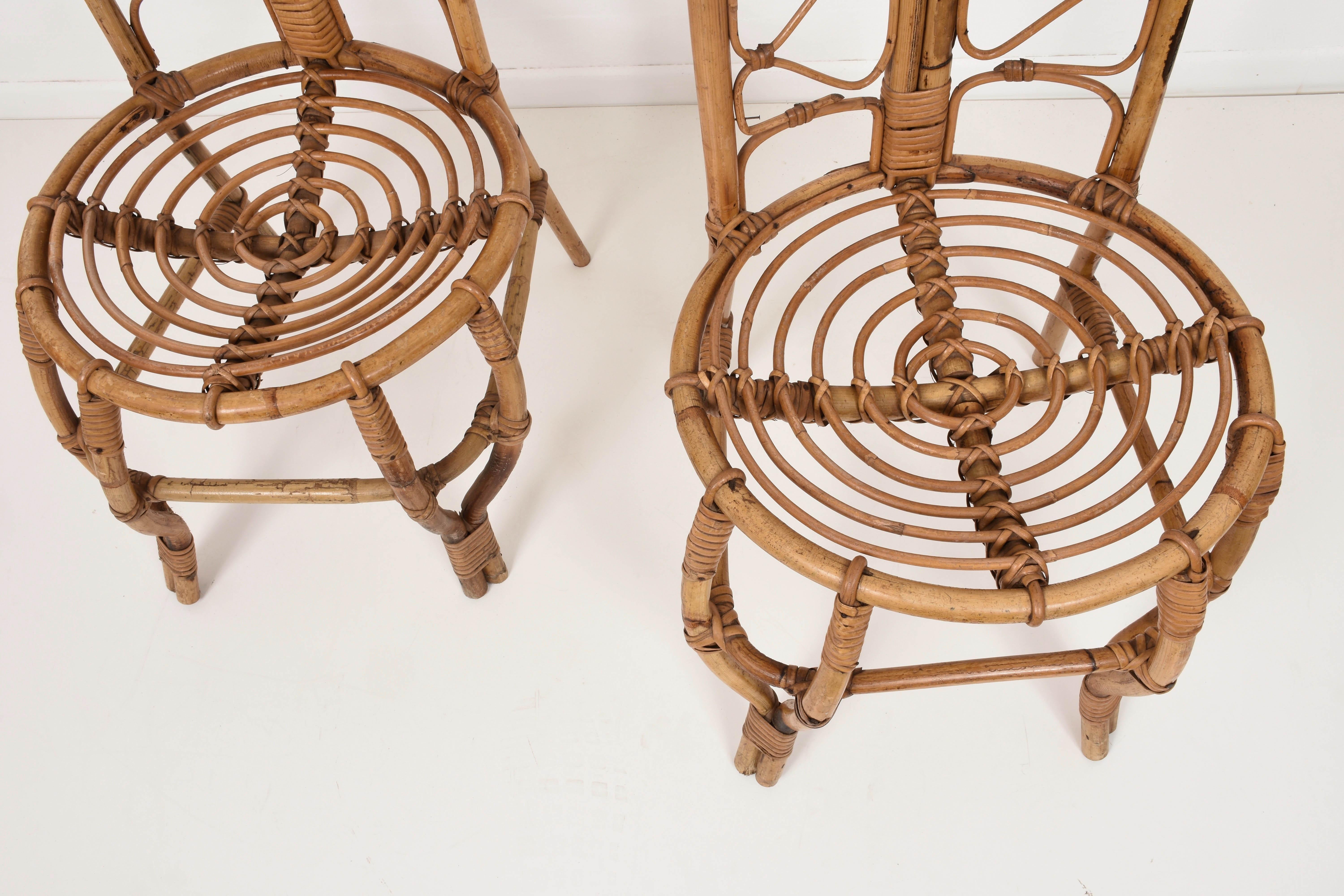 Pair of Midcentury French Riviera Rattan and Bamboo Chairs, France, 1960s 3