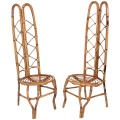 Pair of Midcentury French Riviera Rattan and Bamboo Chairs, France, 1960s