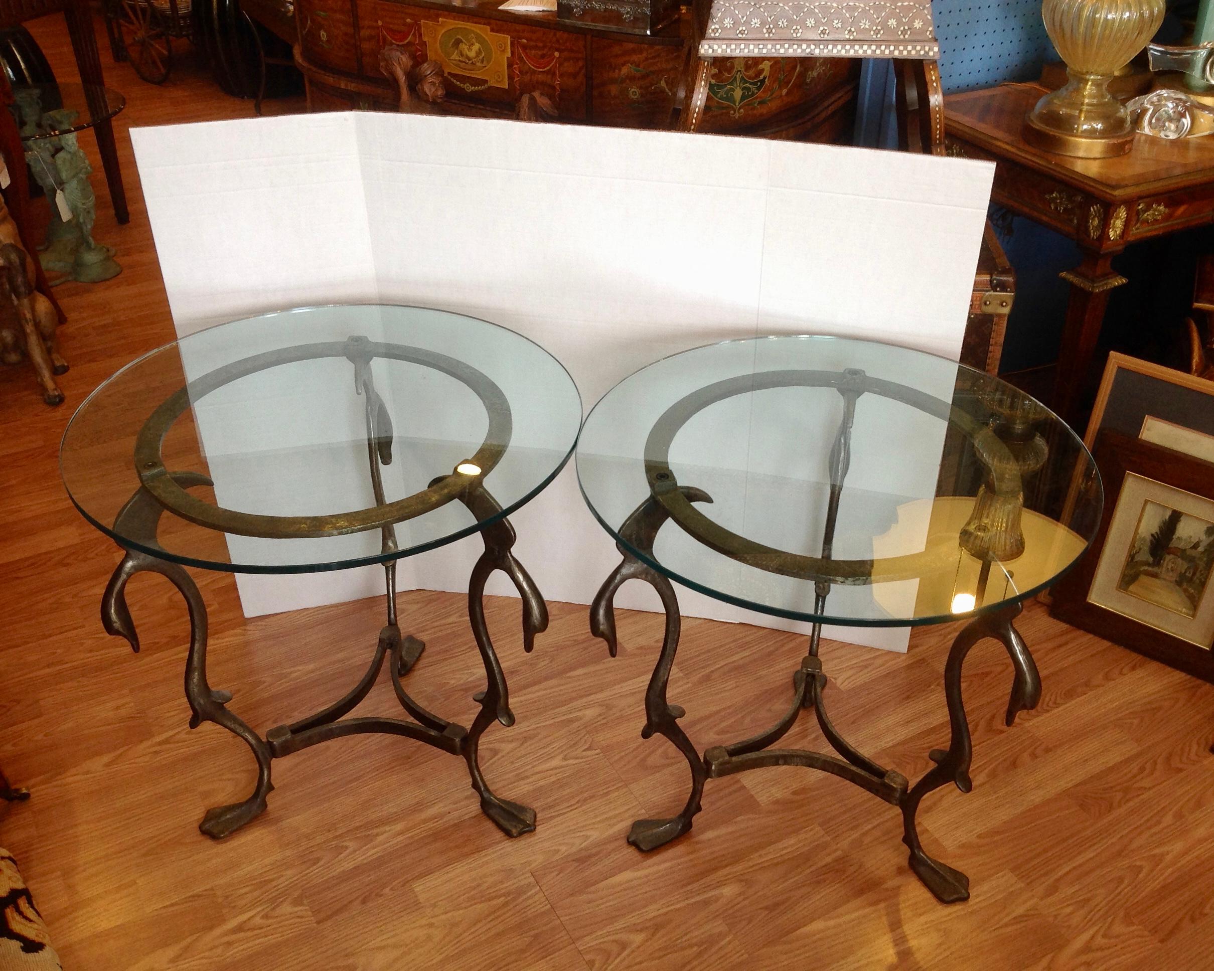 Mid-Century Modern Pair of Midcentury French Steel Swan Motif Tables