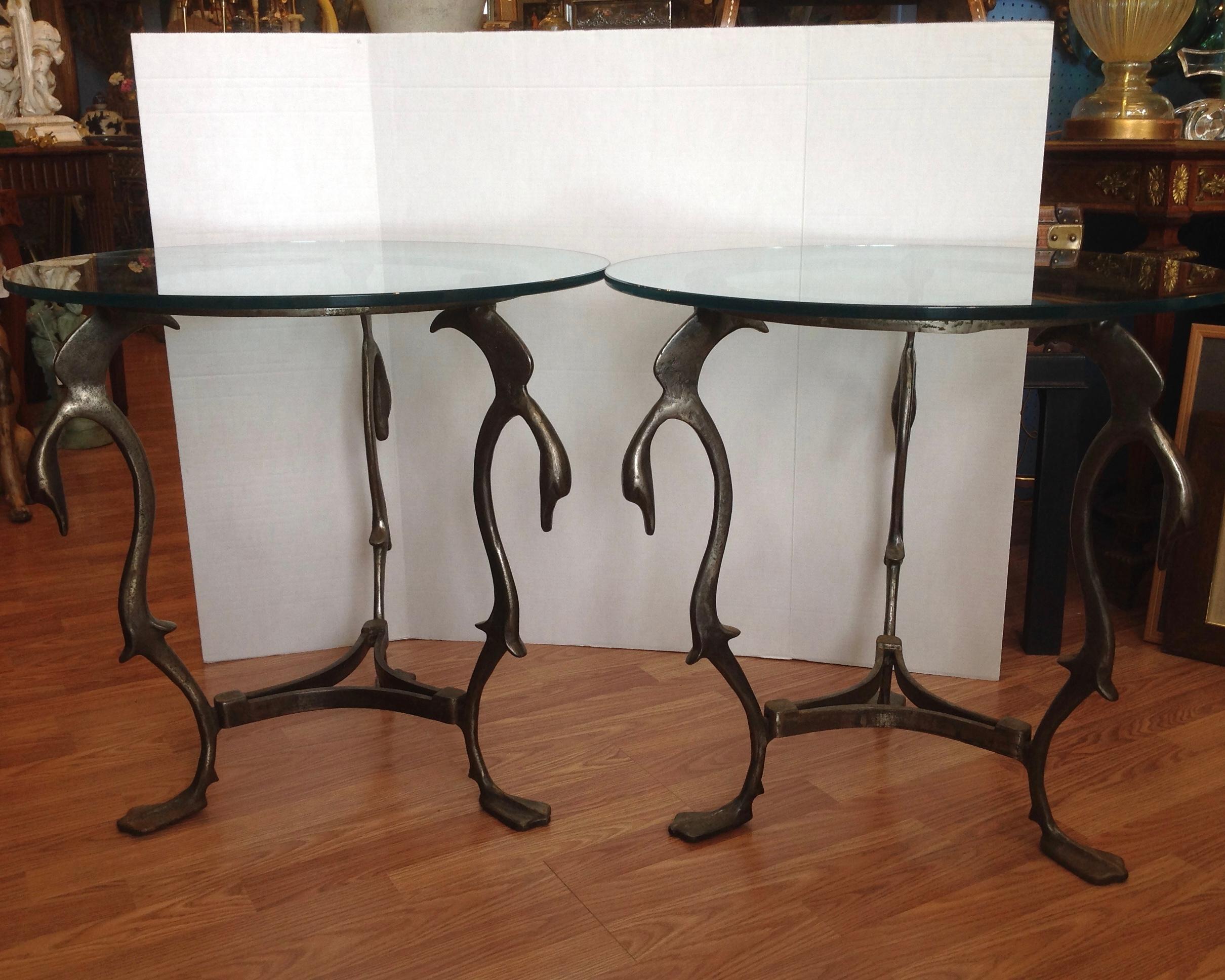 Pair of Midcentury French Steel Swan Motif Tables In Good Condition In West Palm Beach, FL