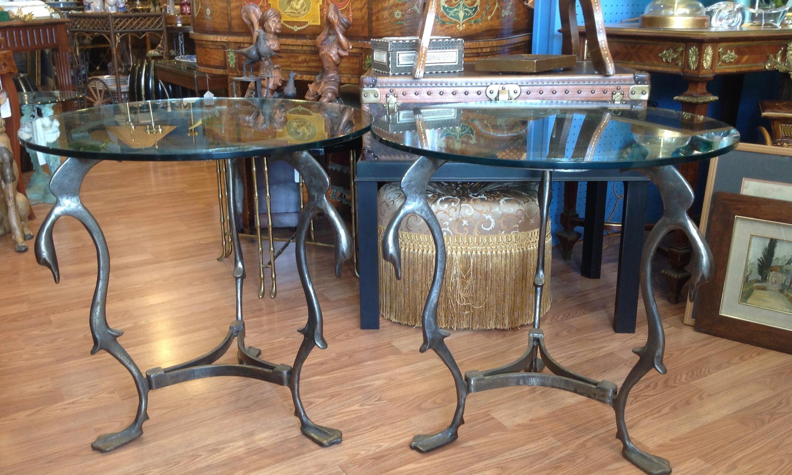 20th Century Pair of Midcentury French Steel Swan Motif Tables