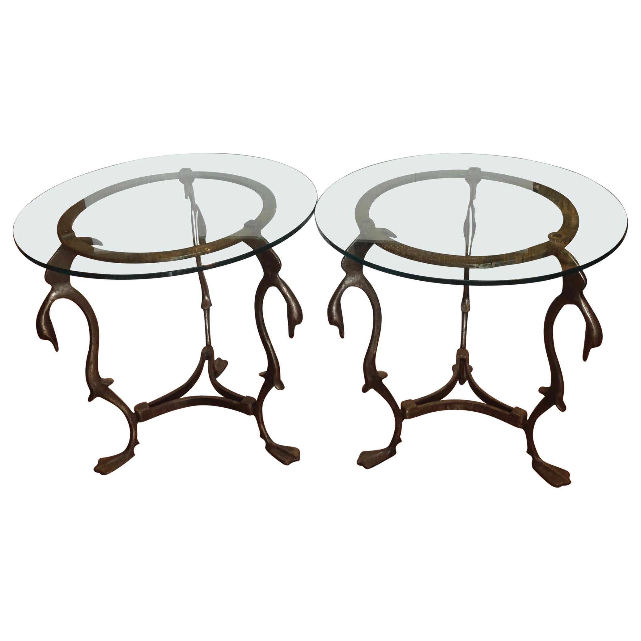 Pair of Midcentury French Steel Swan Motif Tables