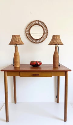 Pair of French Table Lamps in Handwoven Wicker and Rattan, 1960s