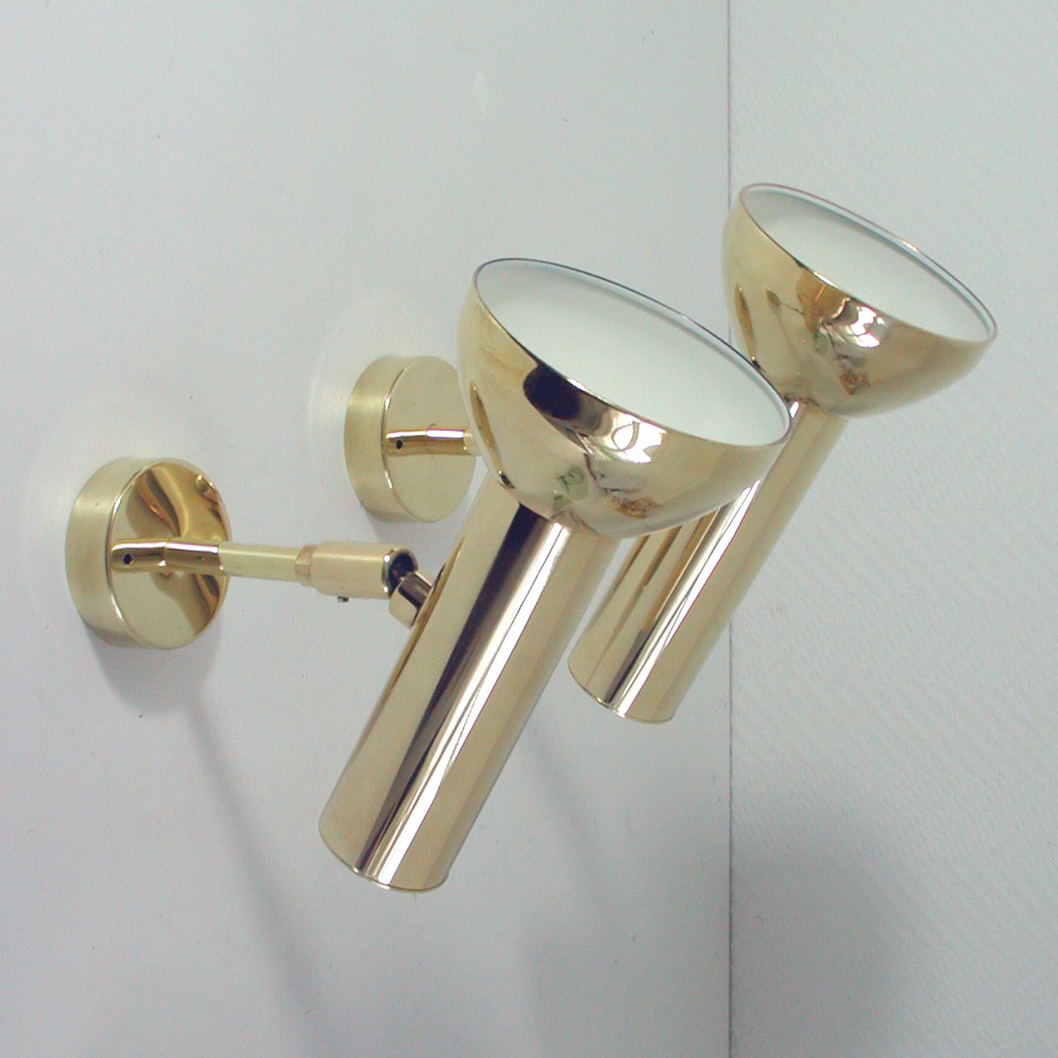 Polished Pair of Midcentury German Brass Wall Lights by Cosack, 1960s For Sale