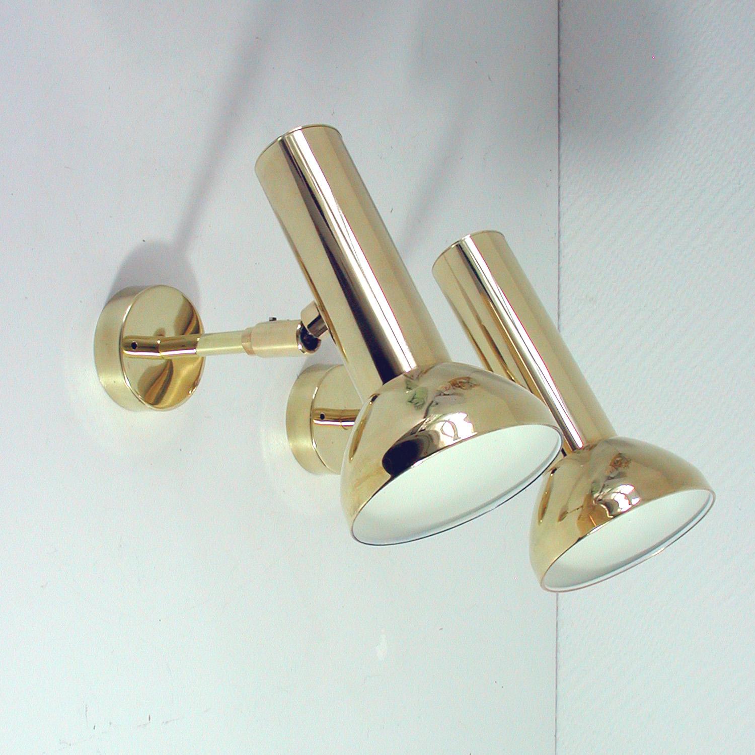 Mid-20th Century Pair of Midcentury German Brass Wall Lights by Cosack, 1960s For Sale