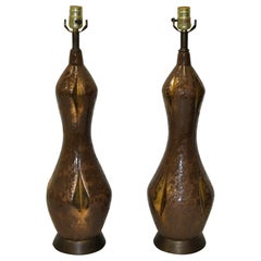Pair of Midcentury Gilded Glaze Ceramic Table Lamps circa 1950