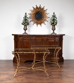 Pair of Midcentury Gilt Bronze Glass Tops Console Tables with Faux Bois Motifs
