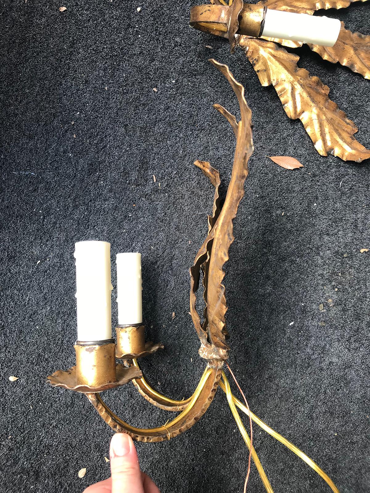 Pair of Midcentury Gilt Metal Two-Arm Sconces 7