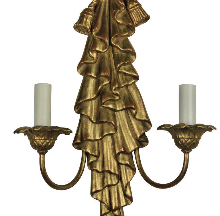 Italian Pair of Midcentury Giltwood Sconces