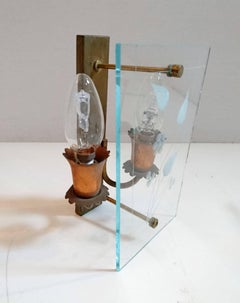 Pair of Midcentury Glass and Copper Wall Sconces, Made in Italy
