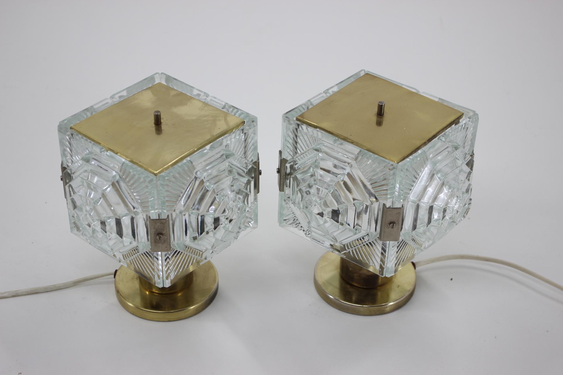 Pair of Midcentury Glass Design Table Lamps, 1970s In Good Condition In Praha, CZ