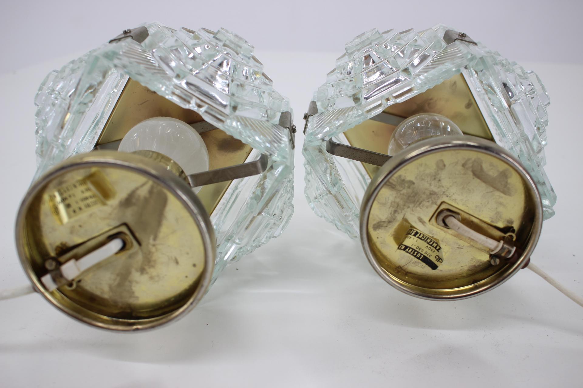 Brass Pair of Midcentury Glass Design Table Lamps, 1970s