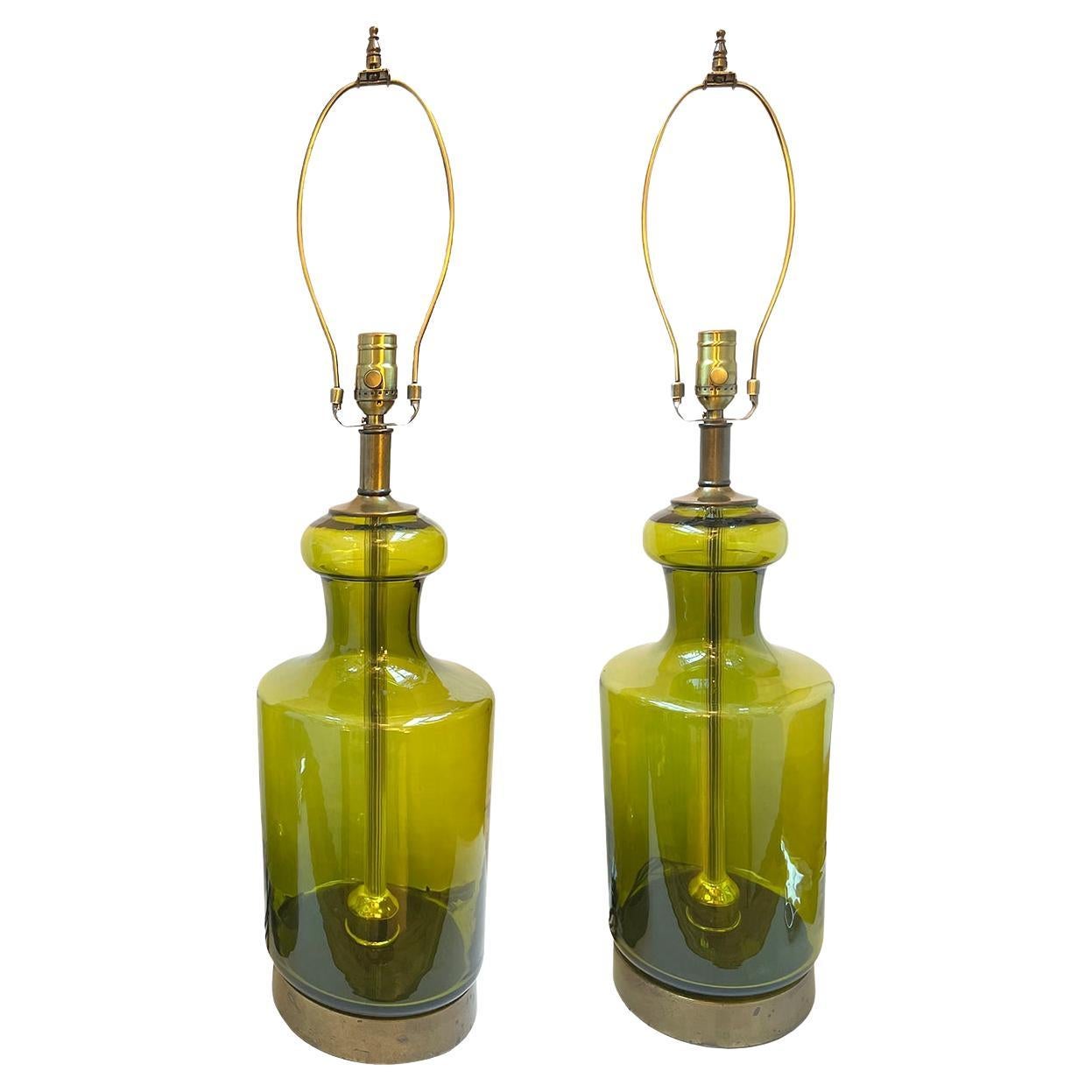 Pair of Midcentury Glass Lamps