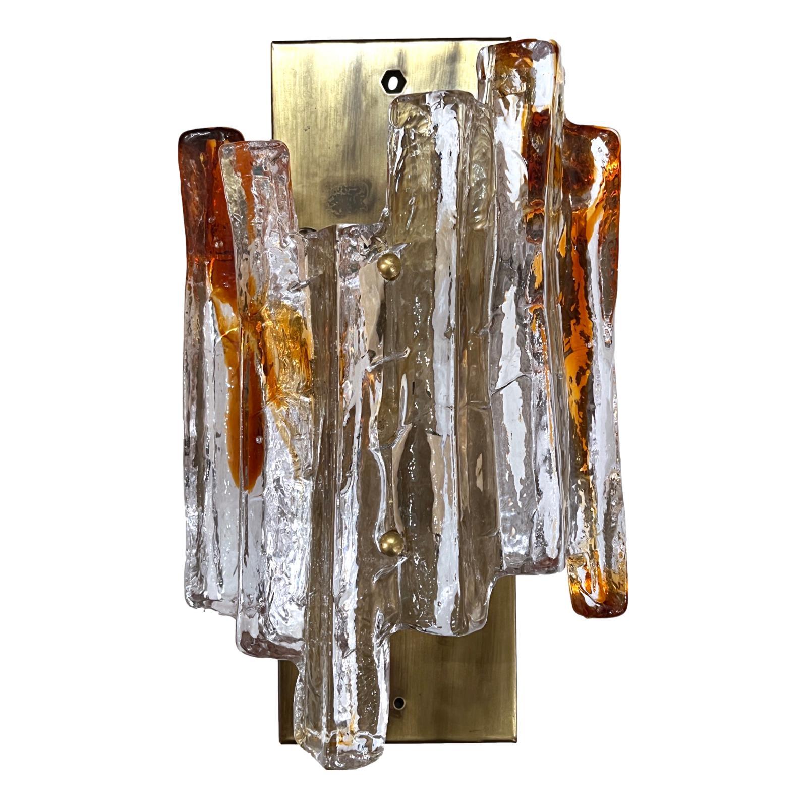 Pair of Mid-Century Glass Sconces In Good Condition For Sale In New York, NY