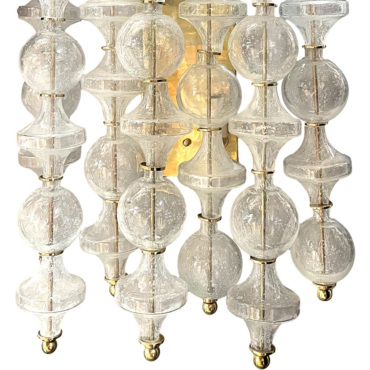 Gilt Pair of Midcentury Glass Sconces For Sale
