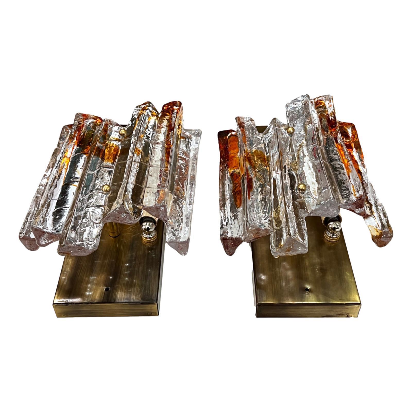 Mid-20th Century Pair of Mid-Century Glass Sconces For Sale