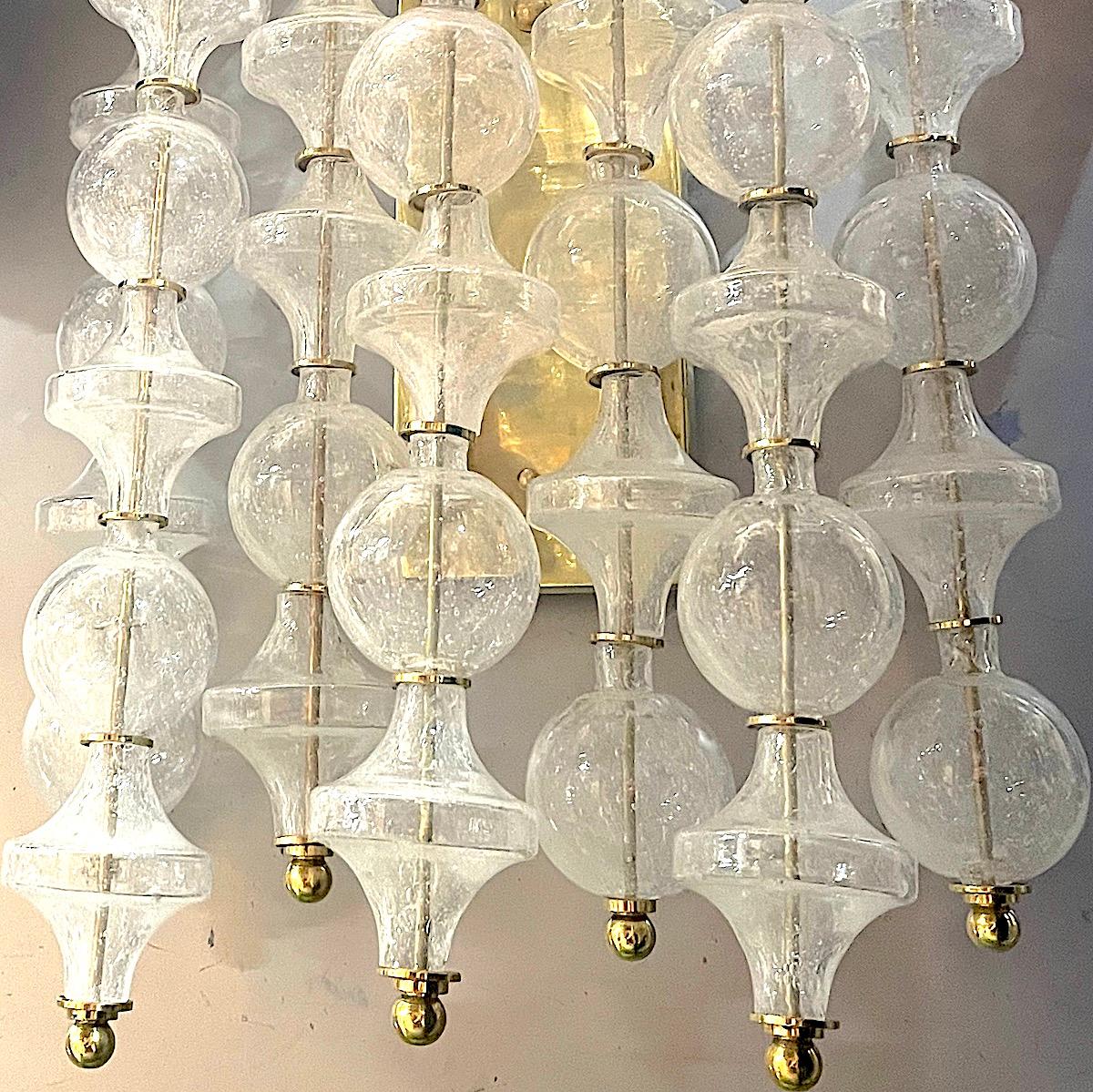 Brass Pair of Midcentury Glass Sconces For Sale
