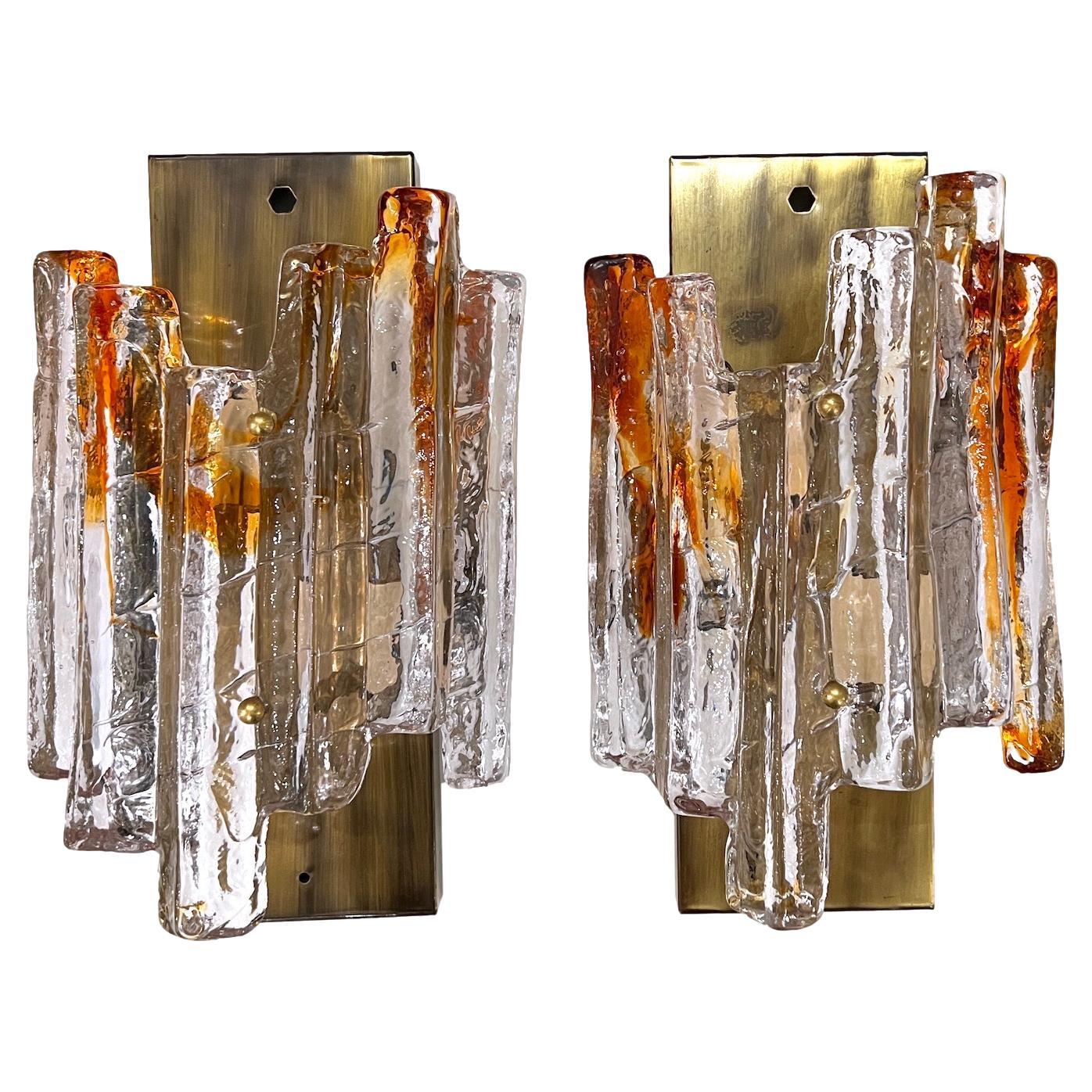 Pair of Mid-Century Glass Sconces For Sale