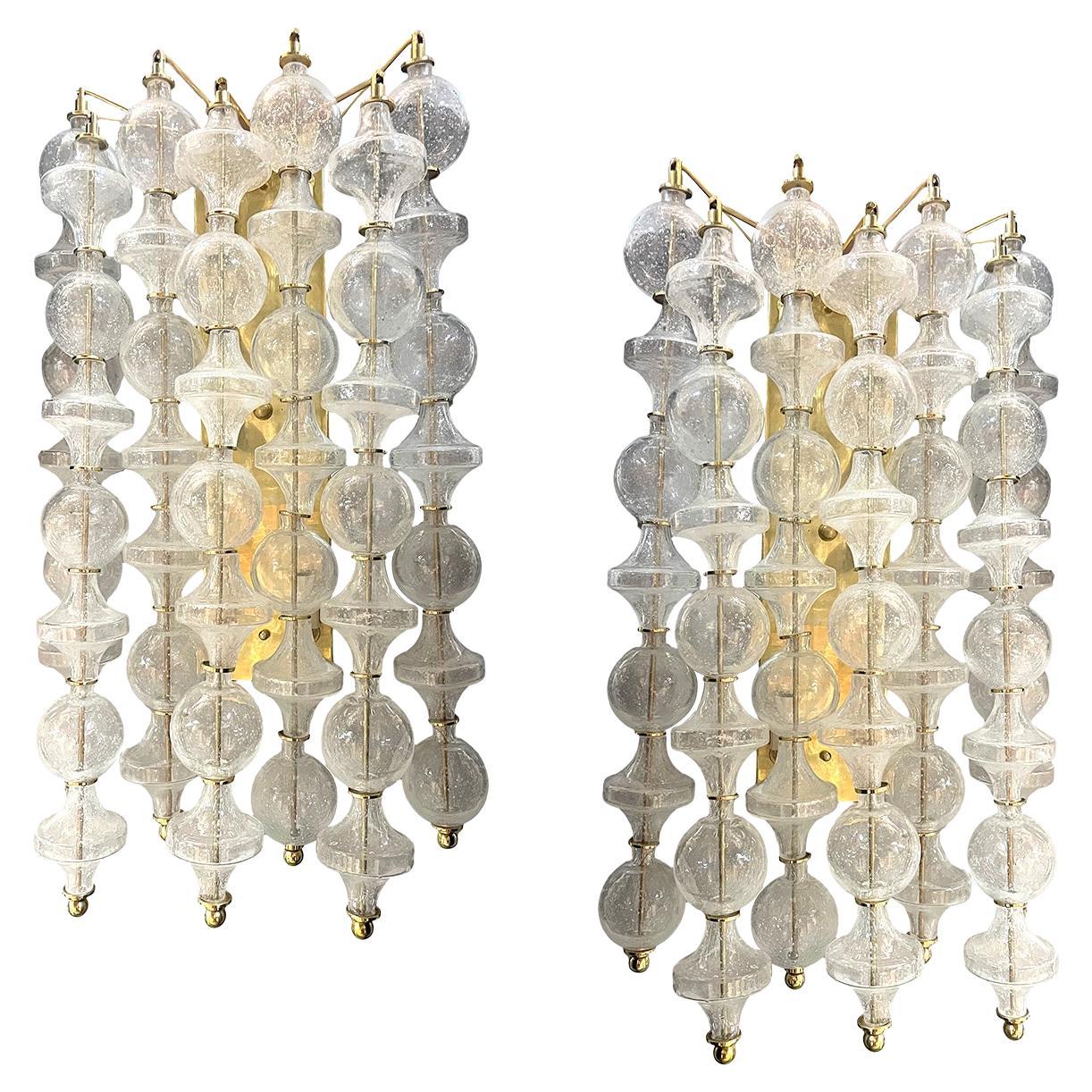 Pair of Midcentury Glass Sconces For Sale