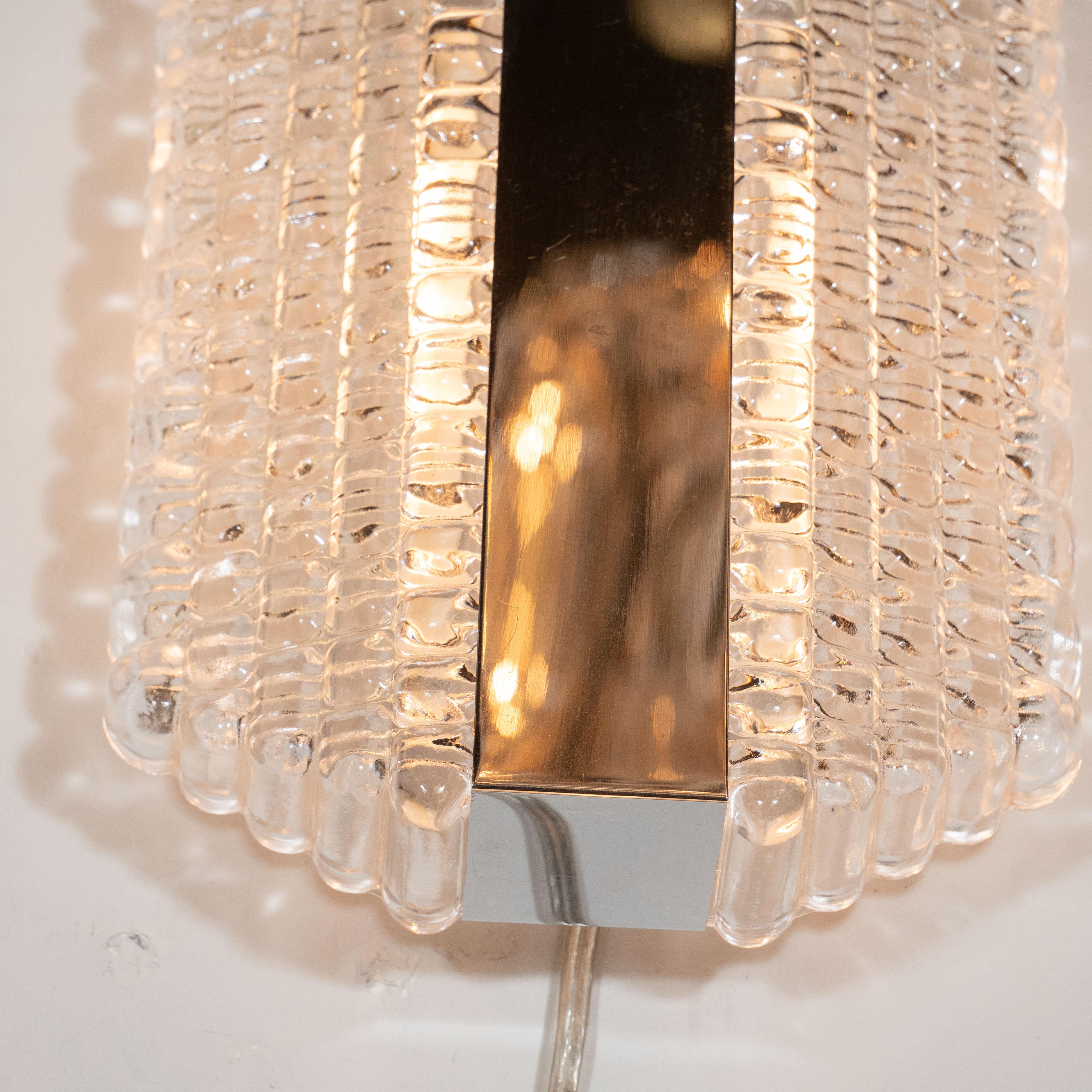 Pair of Midcentury Glass Sconces in Textured Glass by Kaiser Leuchten In Excellent Condition In New York, NY