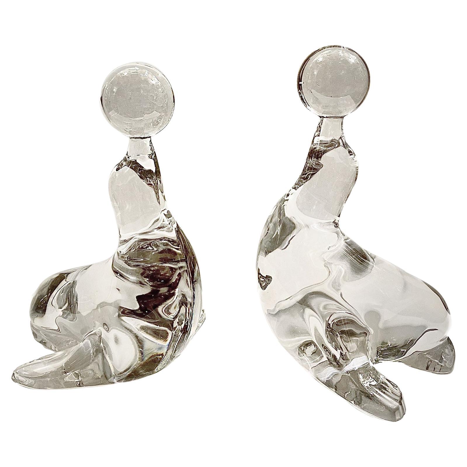 Pair of Mid-Century Glass Seals For Sale