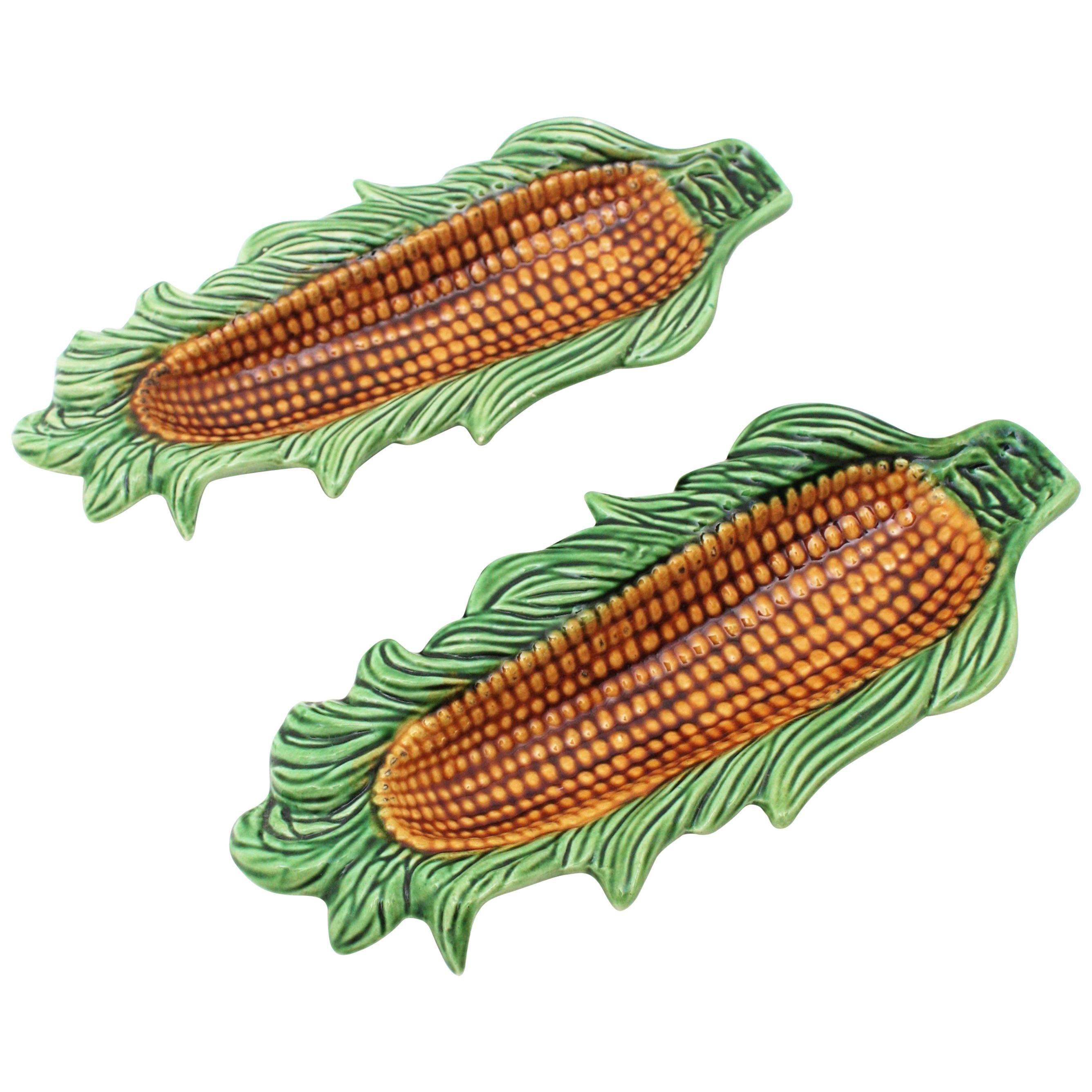 Mid-Century Modern Paire de plats en céramique émaillée mi-siècle Corn on the Cob Dishes, Portugal, années 1960 en vente