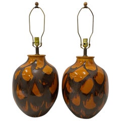 Pair of Midcentury Glazed Ceramic Lamps, circa 1970s