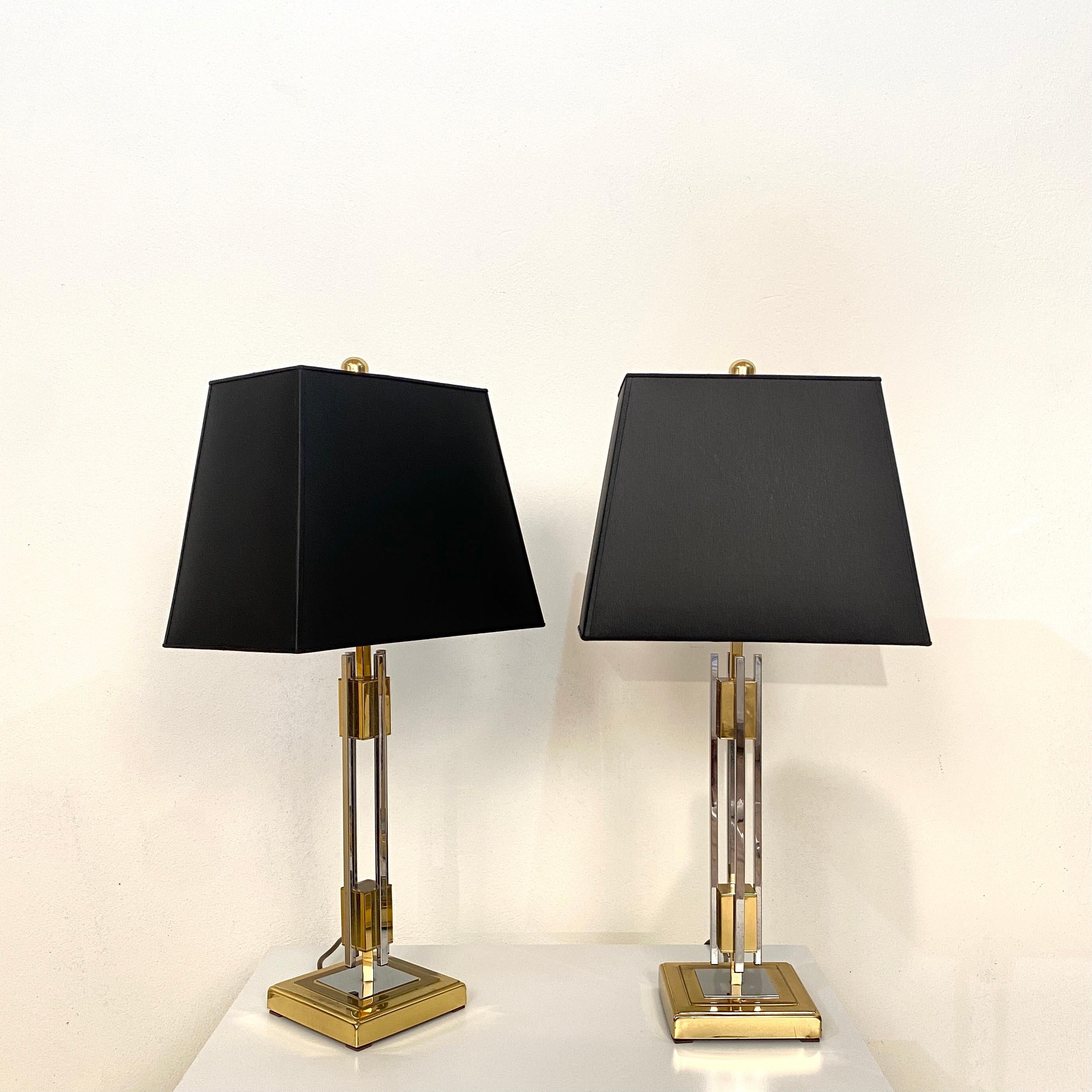 Pair of Midcentury Gold and Chrome Table Lamps by Willy Rizzo, circa 1970 3