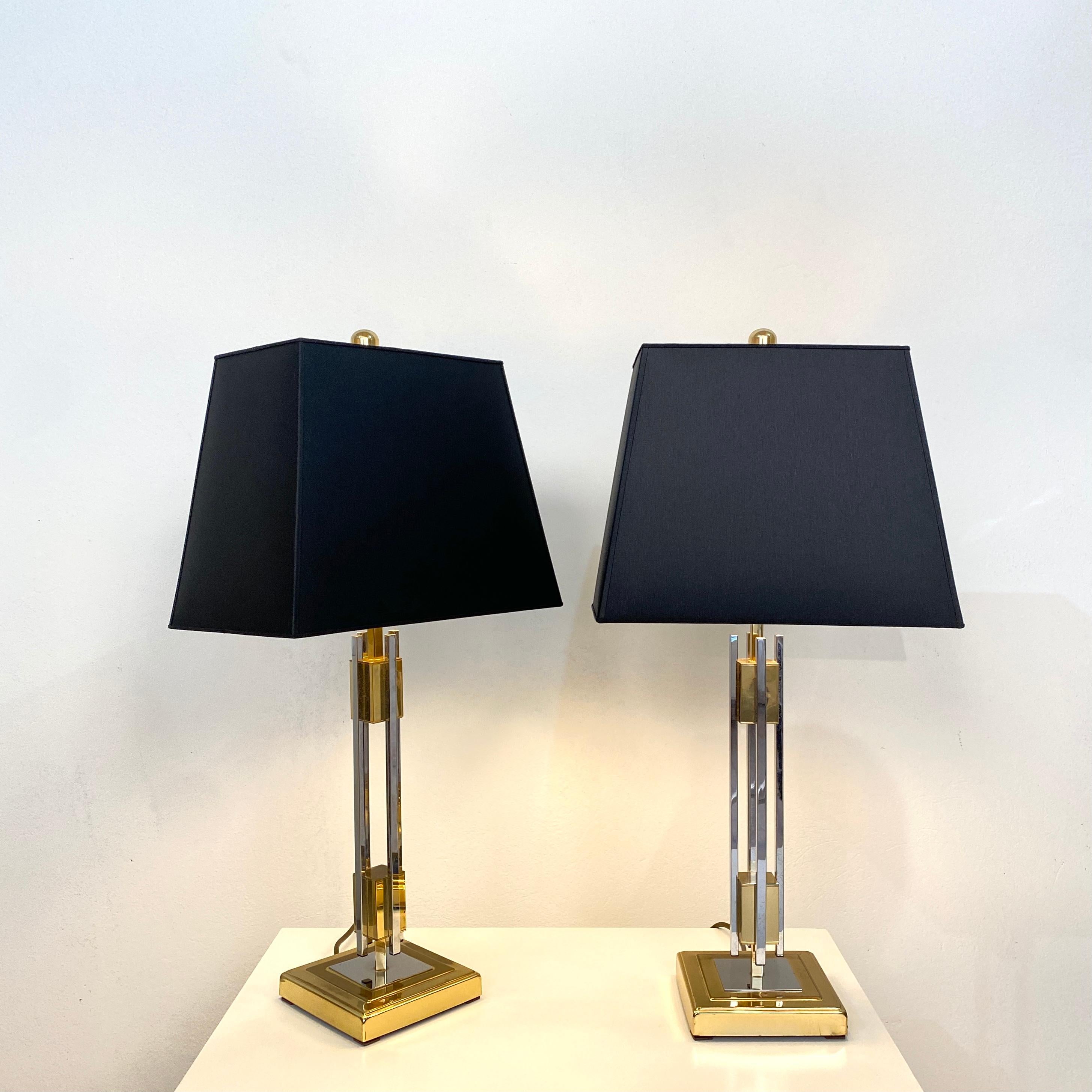 Pair of Midcentury Gold and Chrome Table Lamps by Willy Rizzo, circa 1970 7