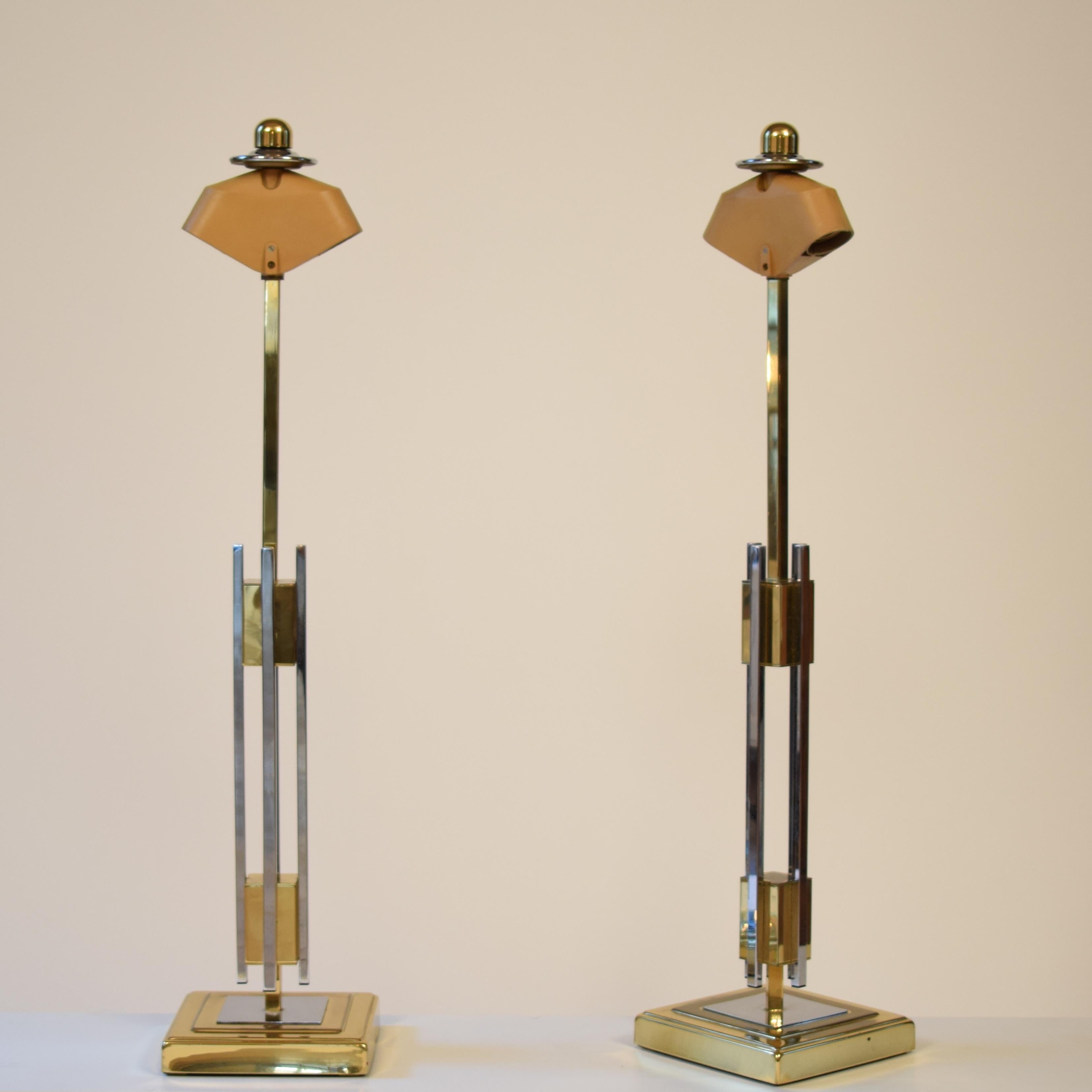 Pair of Midcentury Gold and Chrome Table Lamps by Willy Rizzo, circa 1970 8