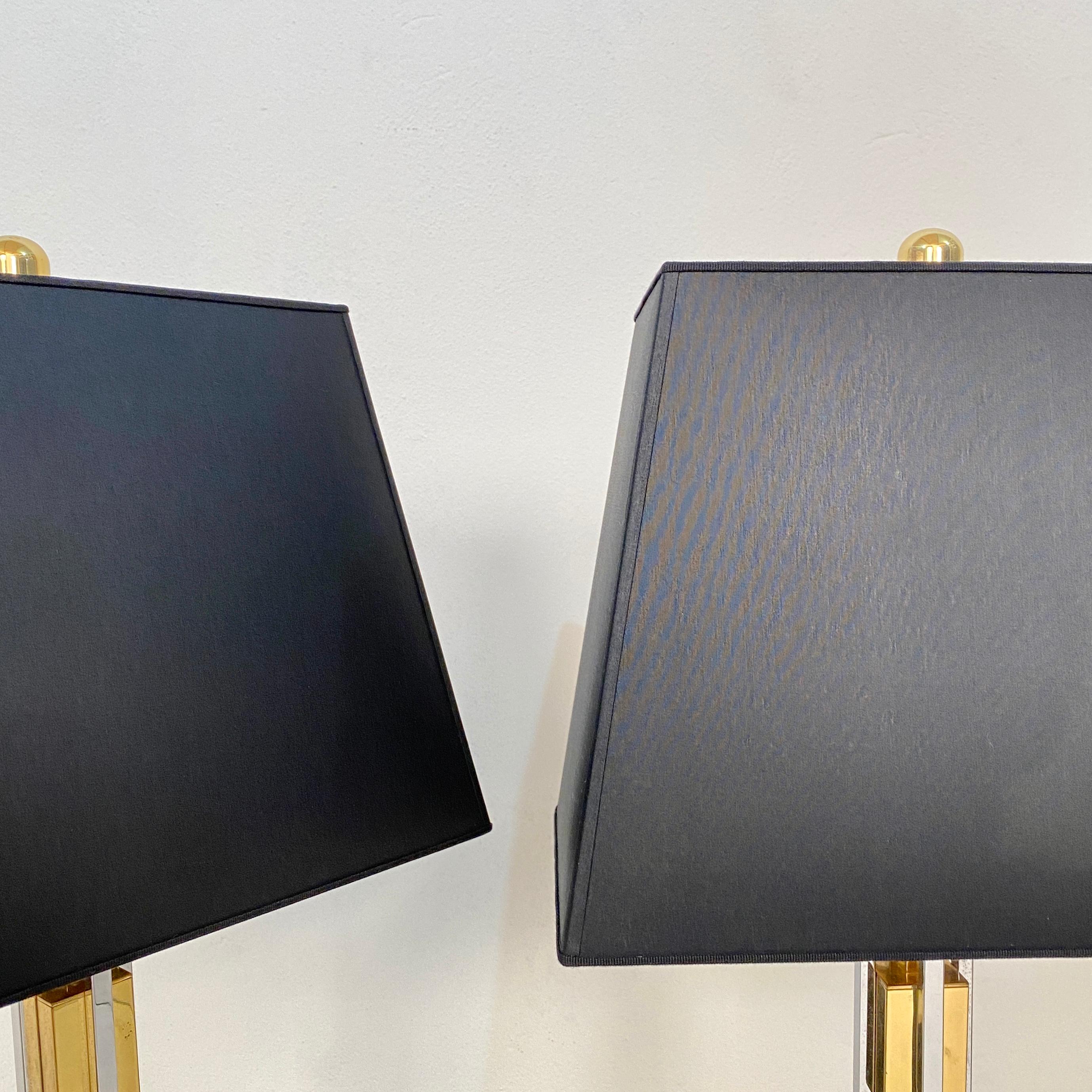 Pair of Midcentury Gold and Chrome Table Lamps by Willy Rizzo, circa 1970 In Good Condition In Berlin, DE