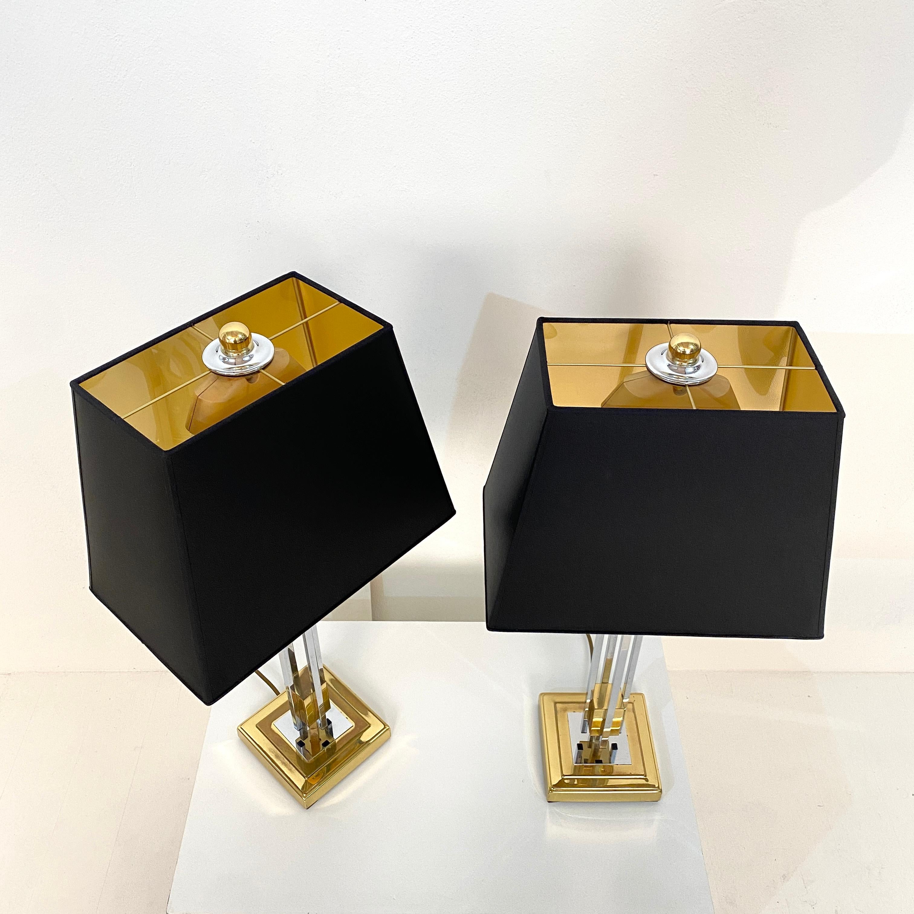 Pair of Midcentury Gold and Chrome Table Lamps by Willy Rizzo, circa 1970 1