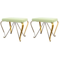 Vintage Pair of Midcentury Gold Brass Stools, Italy, 1950