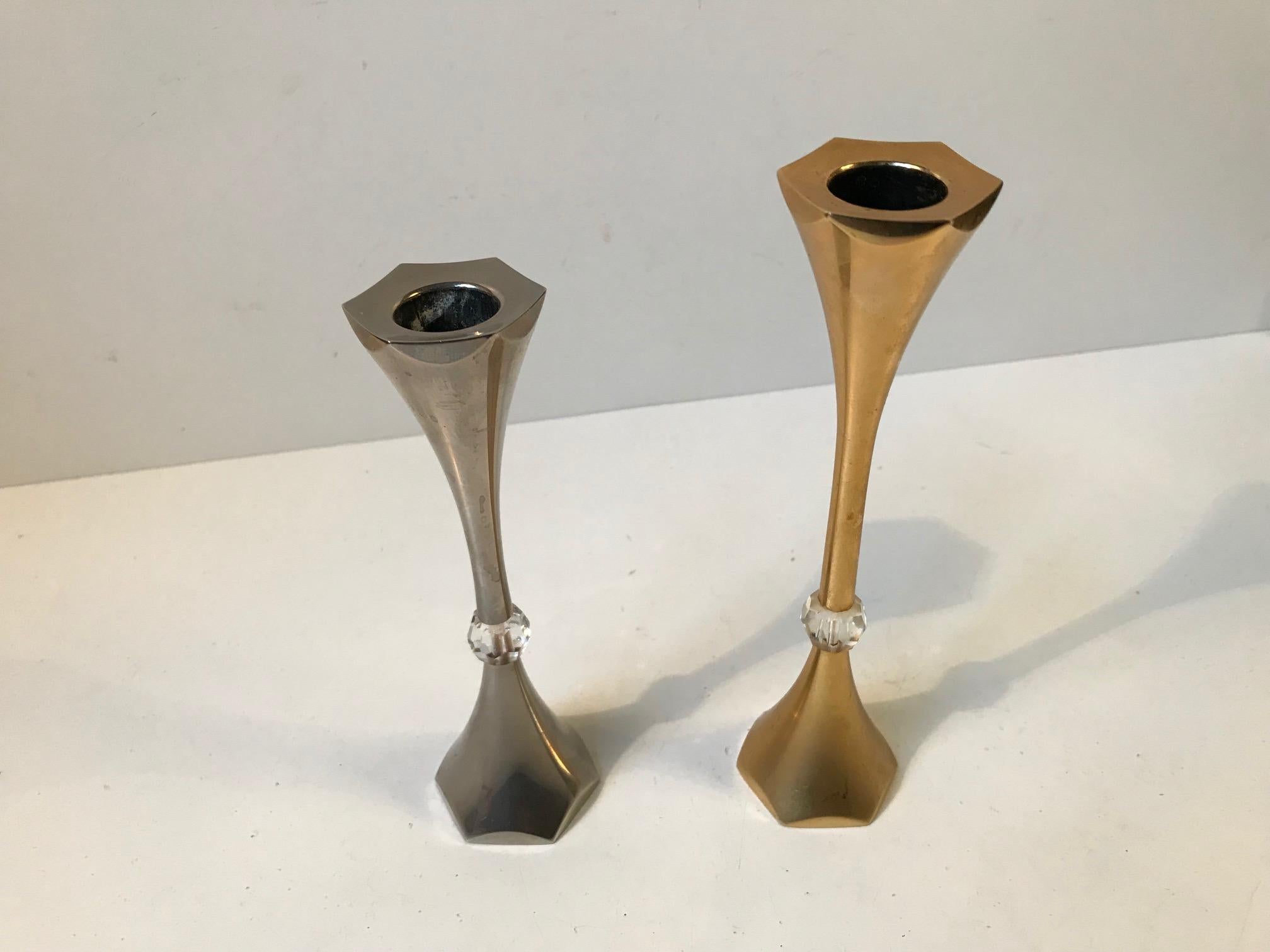 Mid-Century Modern Pair of Midcentury Gold-Plated Candleholders by Hugo Asmussen, 1960s