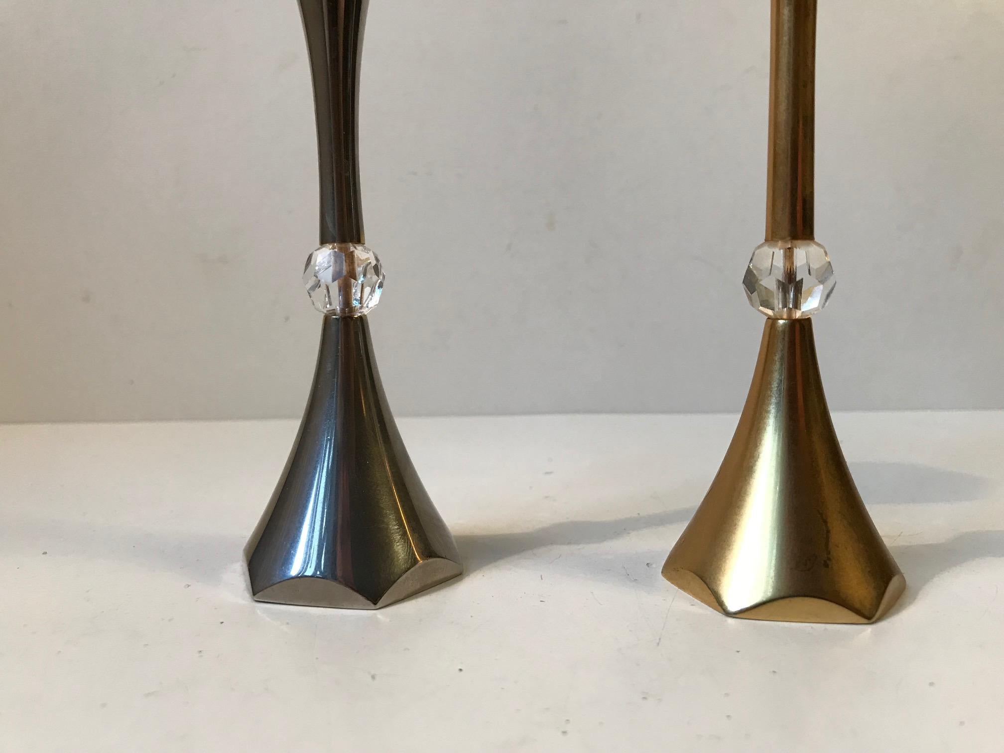 Pair of Midcentury Gold-Plated Candleholders by Hugo Asmussen, 1960s In Good Condition In Esbjerg, DK