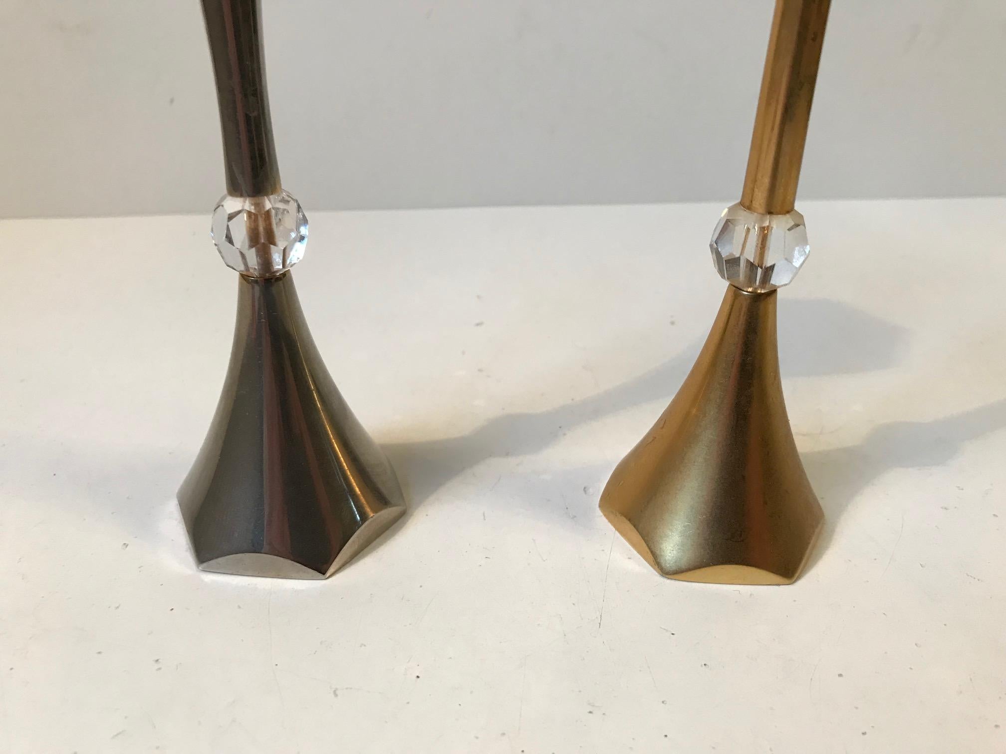 Gold Plate Pair of Midcentury Gold-Plated Candleholders by Hugo Asmussen, 1960s