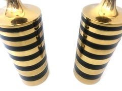 Pair of Midcentury Golden Brass Black Enamel Spanish Table Lamps by CLAR, 1970s