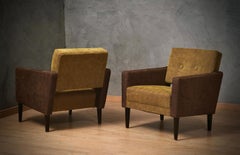 Fauteuil club / fauteuils en velours vert et violet du milieu du siècle, 1950