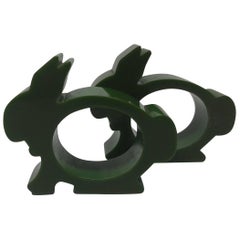 Pair of Midcentury Green Bakelite Bunny Napkin Rings