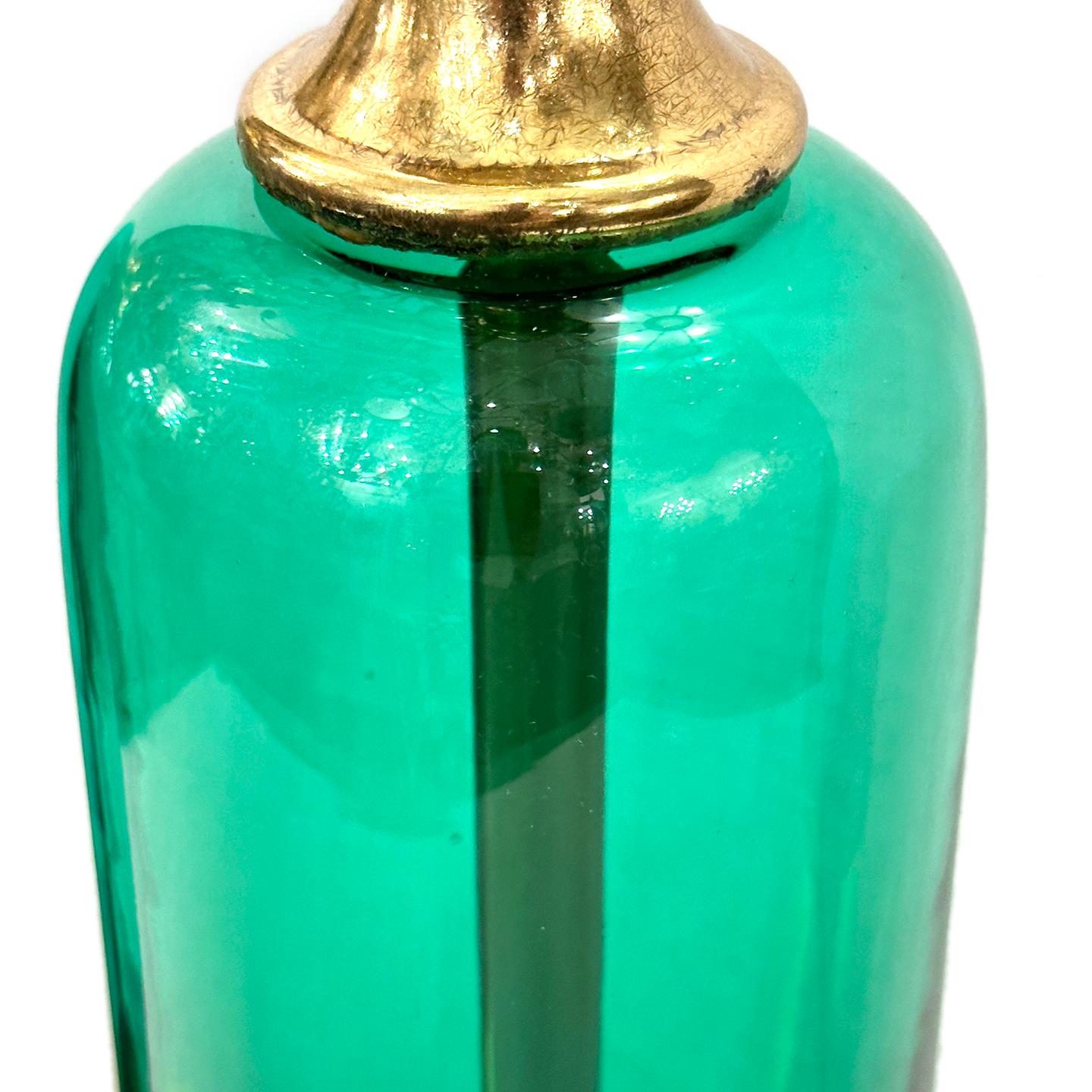 Mid-20th Century Pair of Midcentury Green Glass Lamps For Sale