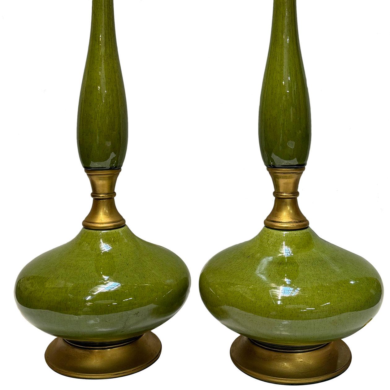 French Pair of Midcentury Green Lamps For Sale
