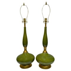 Vintage Pair of Midcentury Green Lamps