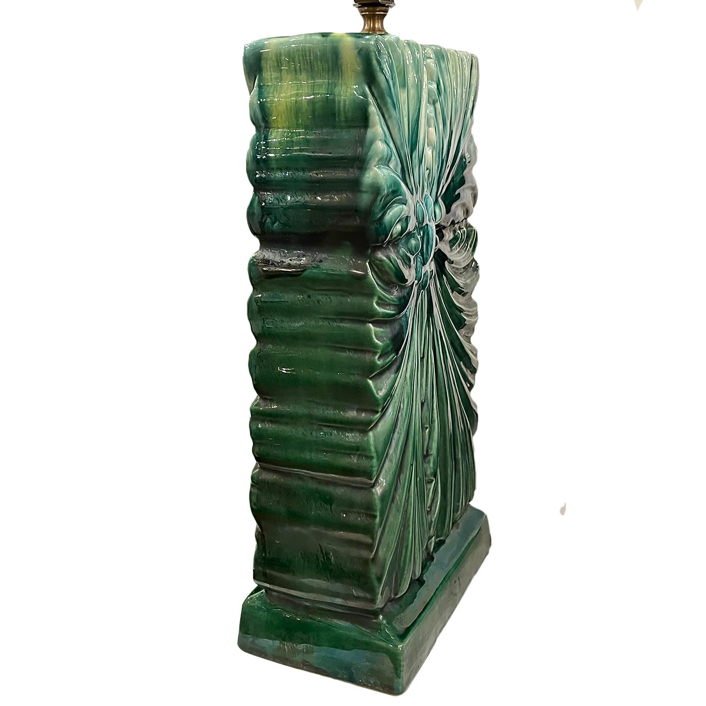 Italian Pair of Midcentury Green Porcelain Lamps