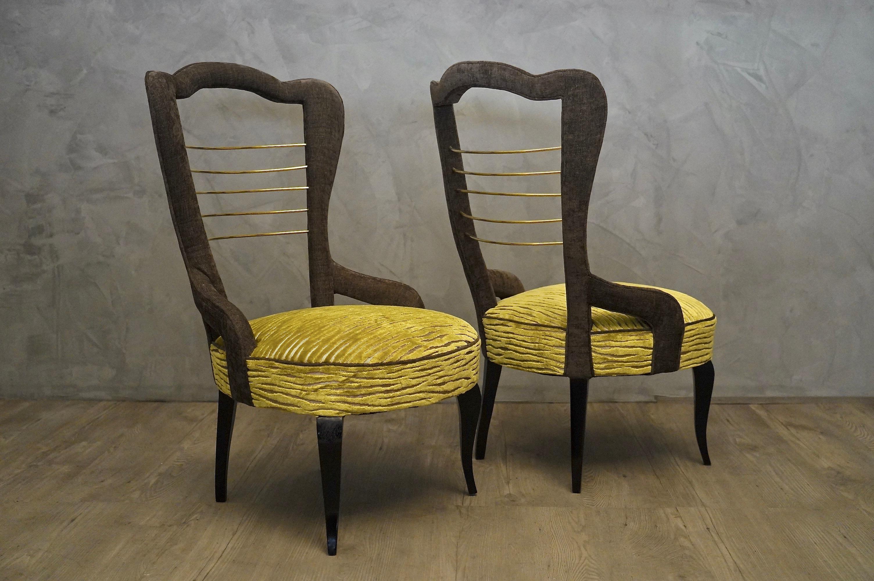 Pair of Midcentury Green Velvet and Brass Italian Chairs, 1950 For Sale 2