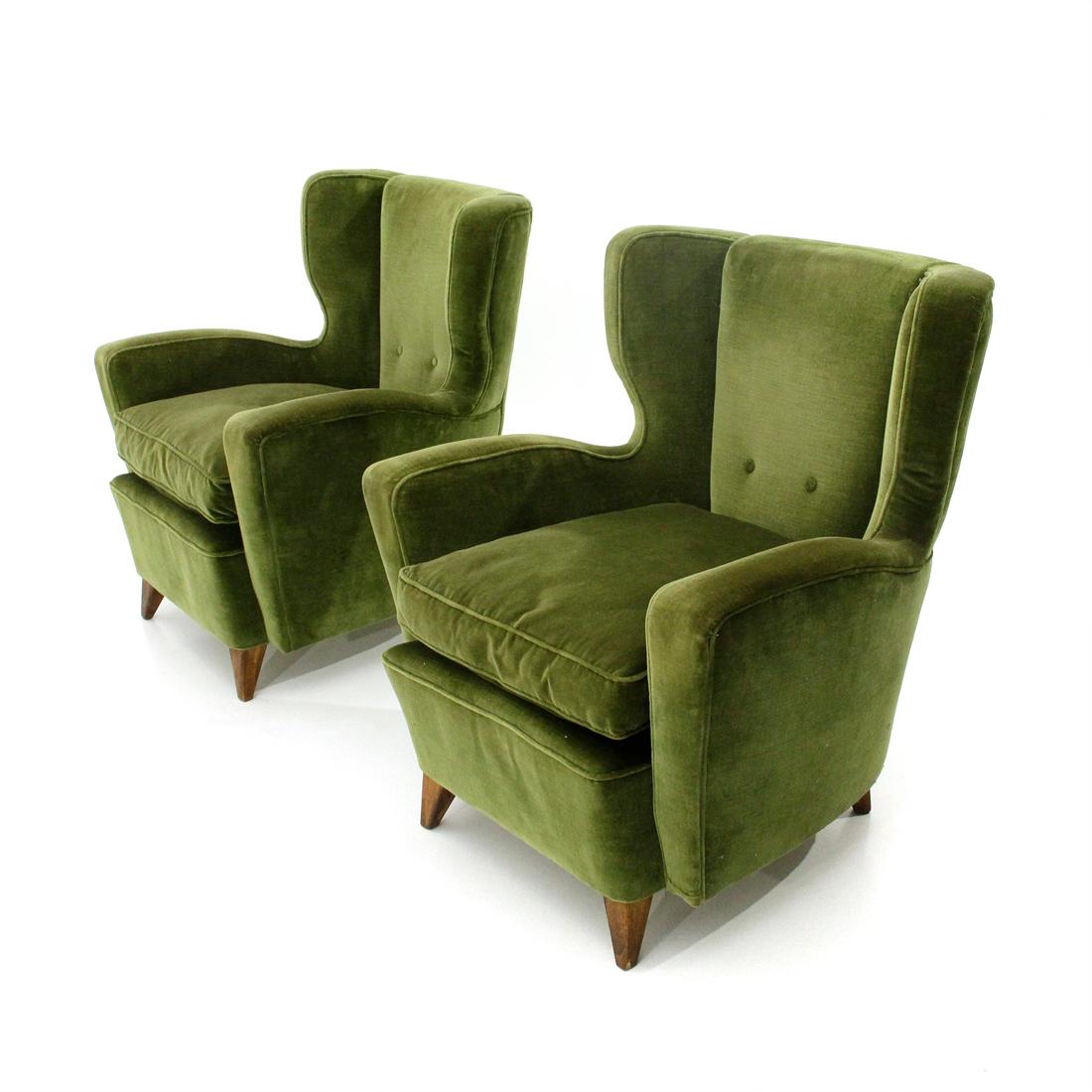 Pair of Midcentury Green Velvet Italian Armchairs, 1950s 1