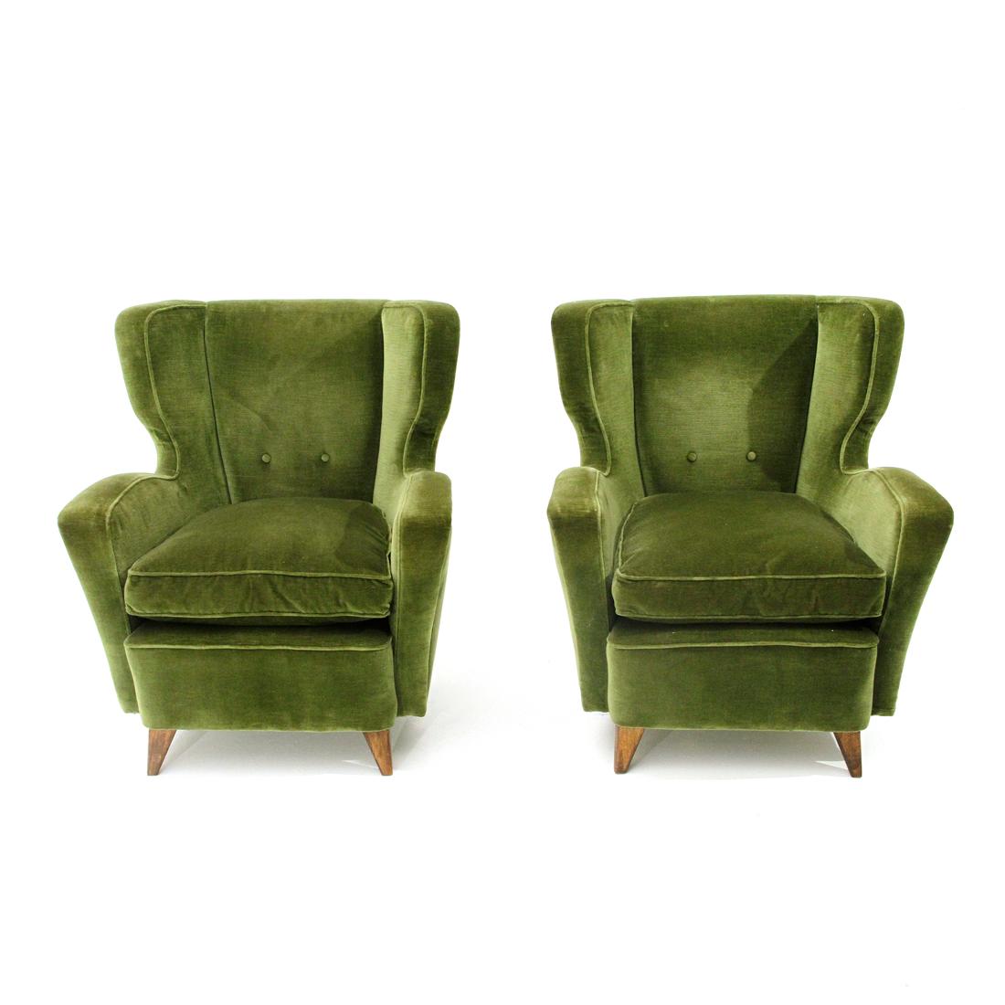Pair of Midcentury Green Velvet Italian Armchairs, 1950s 2