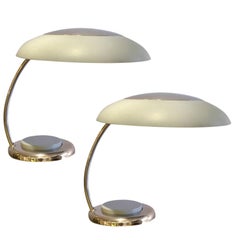Pair of Grey and Nickel Metal Table or Desk Lamps Bauhaus Style
