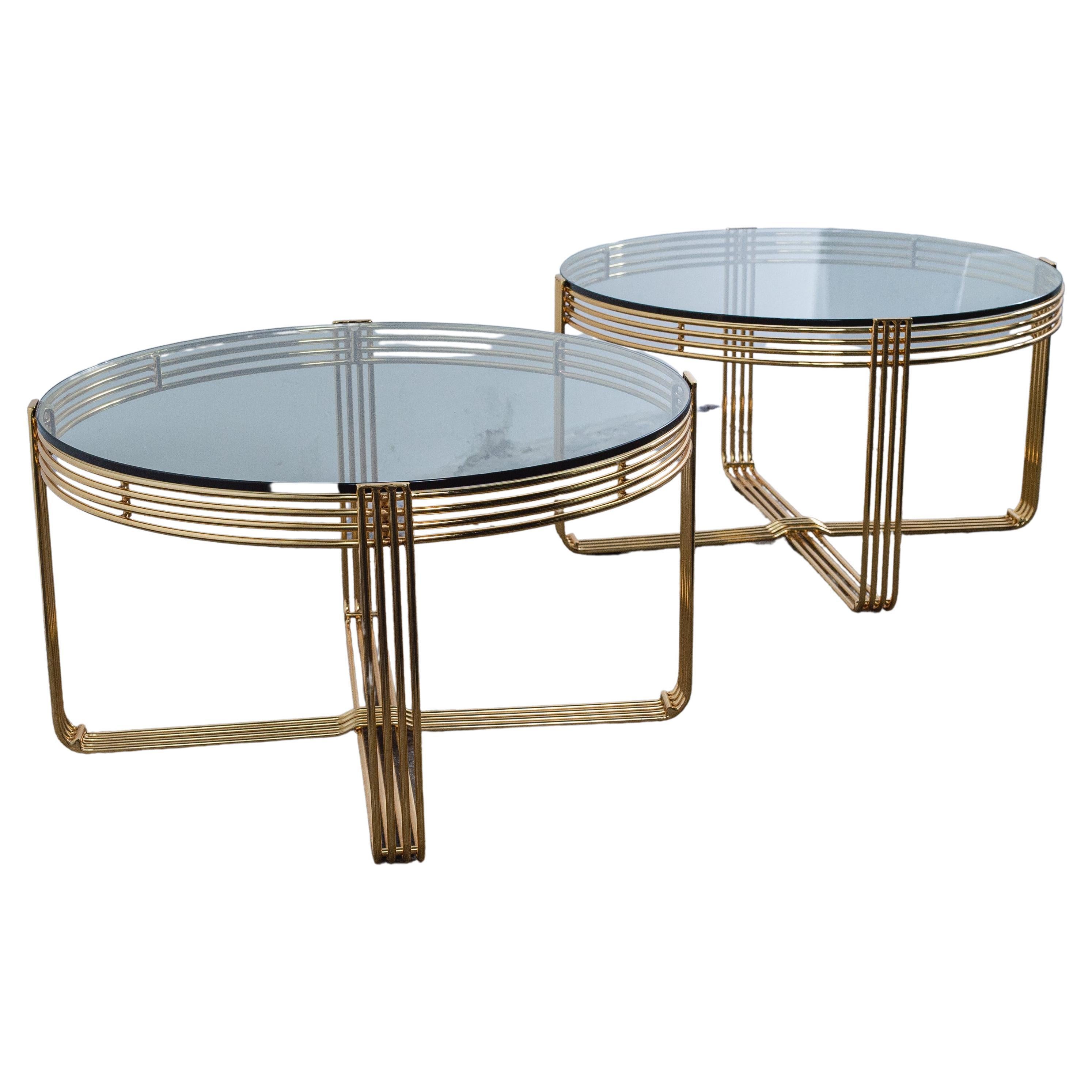 Pair of Midcentury Guilded Steel Wire Side Tables For Sale