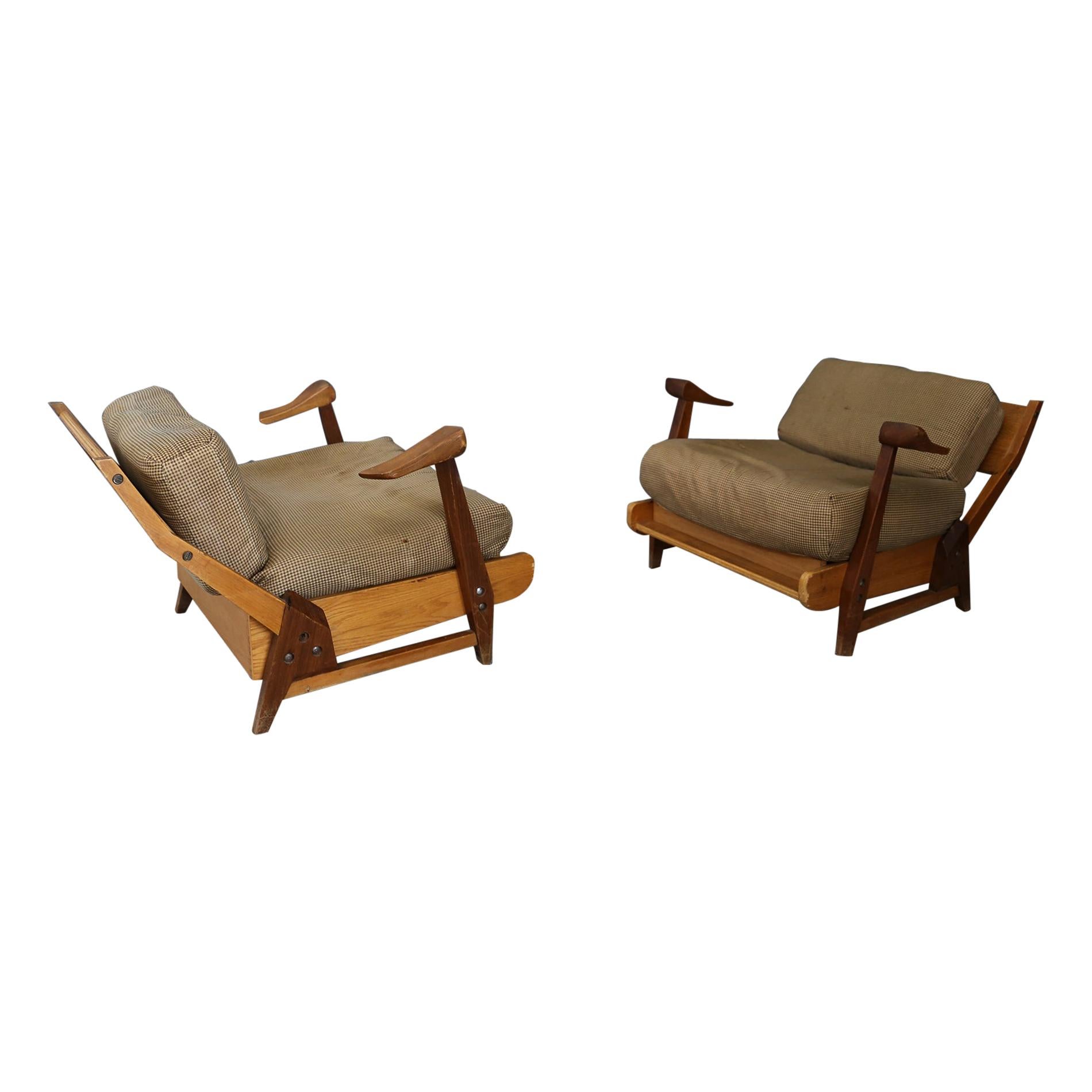 Pair of Midcentury Guillerme et Chambron France Armchairs, from 1950